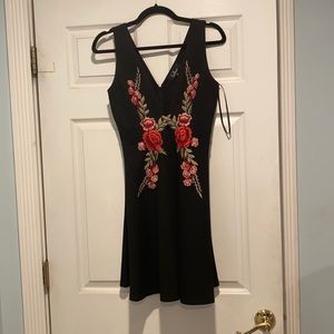 Black Rose Embroidered Skater Dress Size Medium